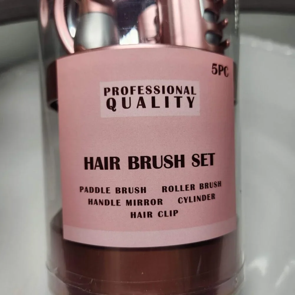 NEW 5-Piece Hairbrush Brush Set Hand Mirror Beauty Brushes Pink Easter Basket St
